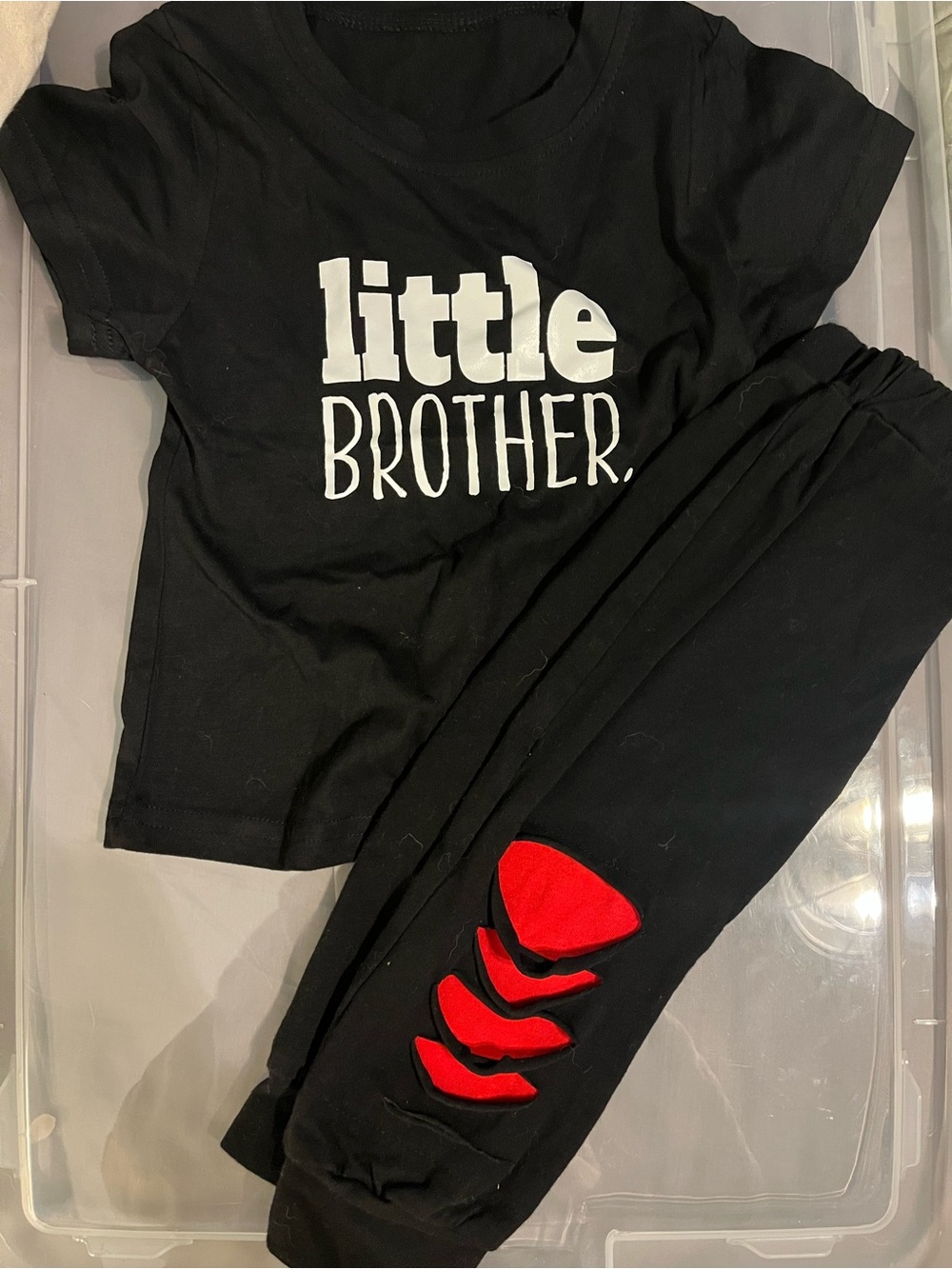Little Brother tee with black and red cutout joggers